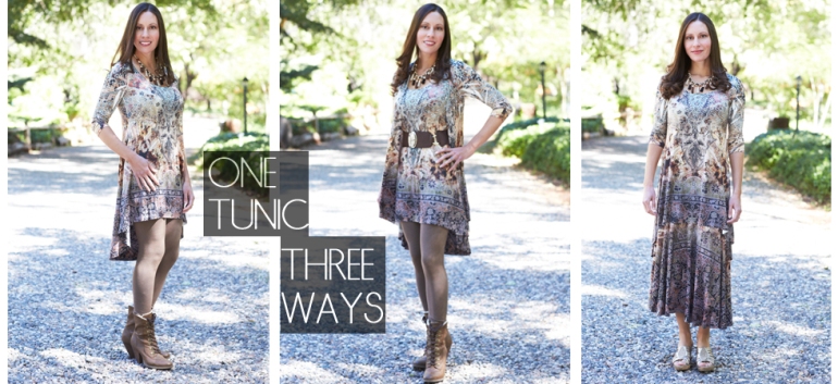 Allie Ollie Fall Romance High Low Tunic styled three ways on one model