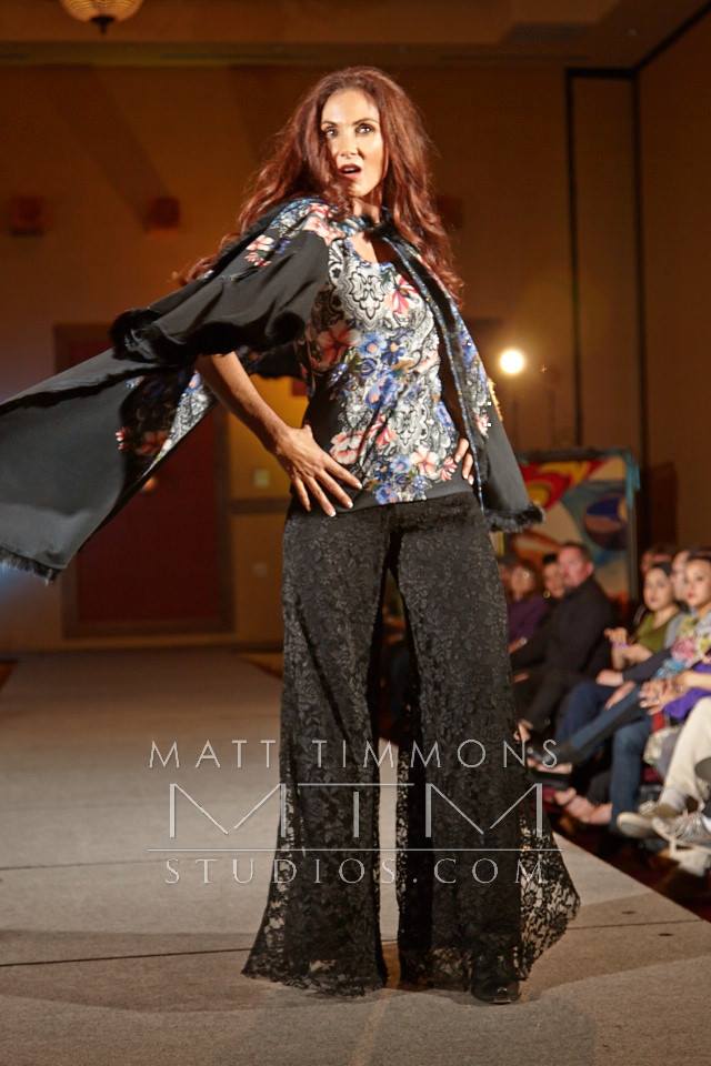 Bobbi Jean Olson wearing black lace palazzo pant available for holiday collection at open house only at allie ollie