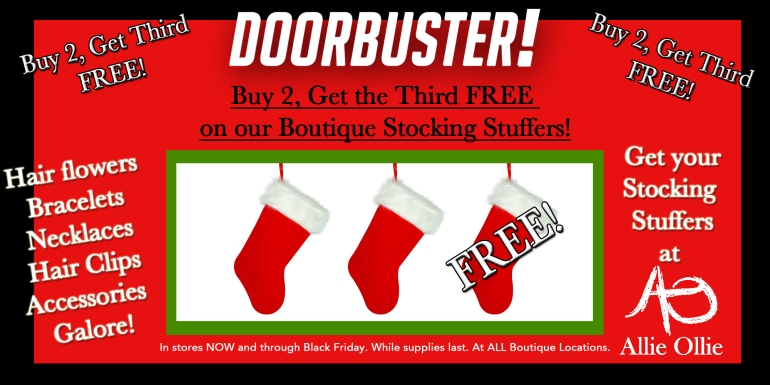 Doorbuster-Buy2, Get 3rd free at allie ollie