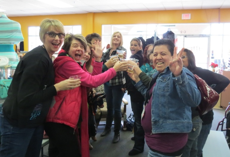 Moms from Camp Soaring Eagle Toasting at Allie Ollie Boutiques